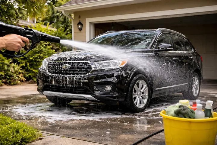 Clean car wash bay after professional facility cleaning showing restored surfaces in Columbia SC